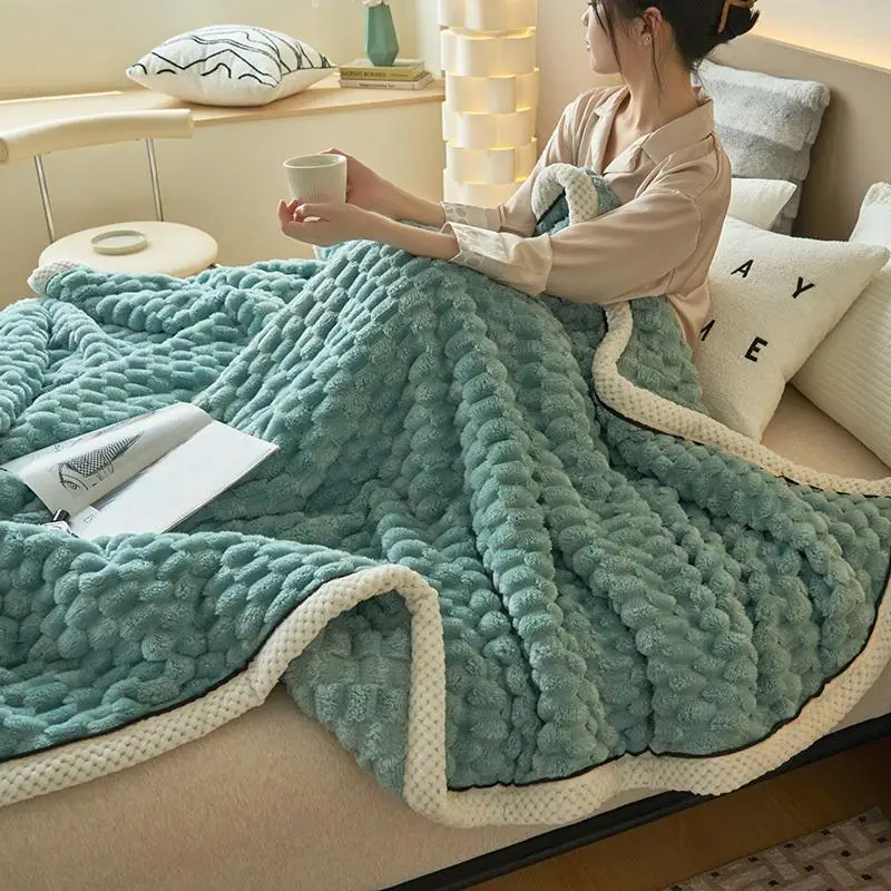 180x200cm Thick Double-Sided Fleece Blanket Winter Warm Office Milk Velvet Nap Blanket