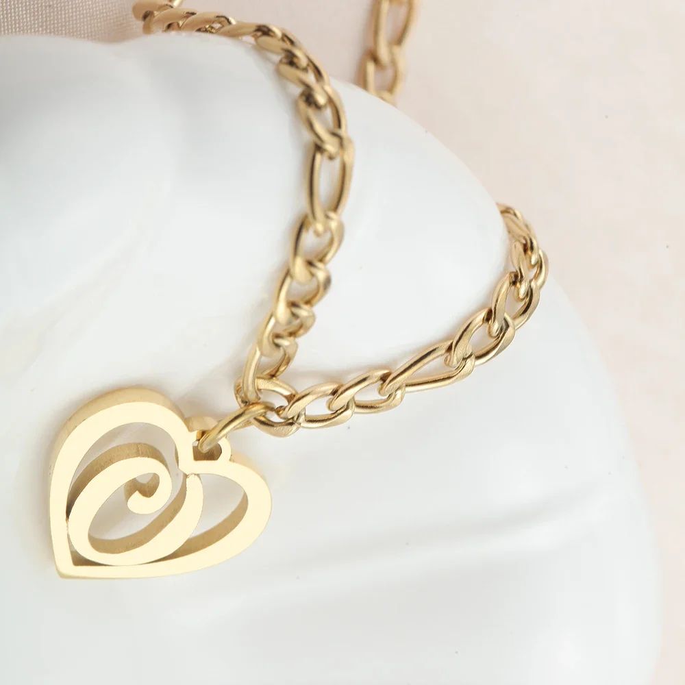 Summer 2024 New A-Z Girl Initial Heart Pendant Golden Silver color Stainless Steel Bracelet Fashion Jewelry Girlfriend Gifts