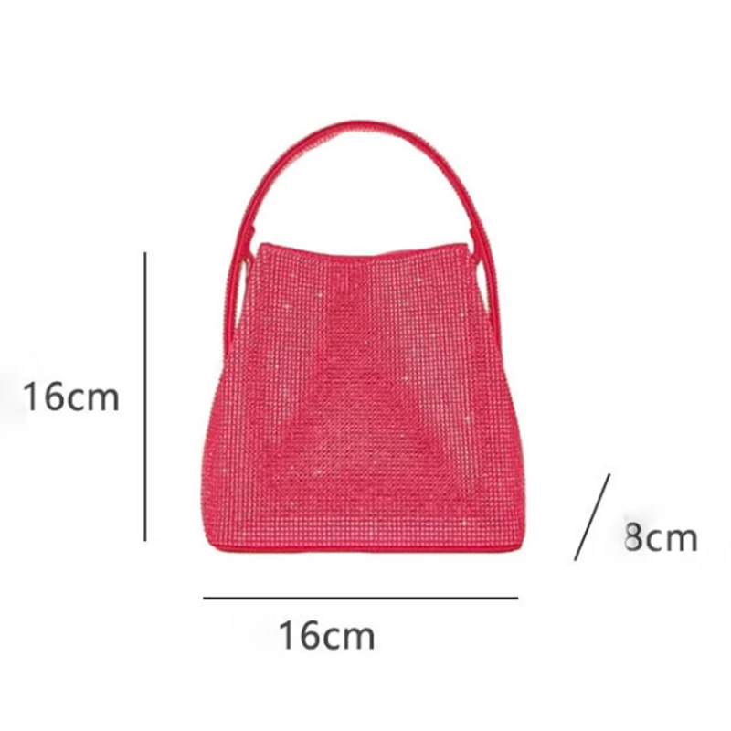 Luxury design rose red crossbody bag 2024 new diamond handbag bucket bag versatile shoulder bag