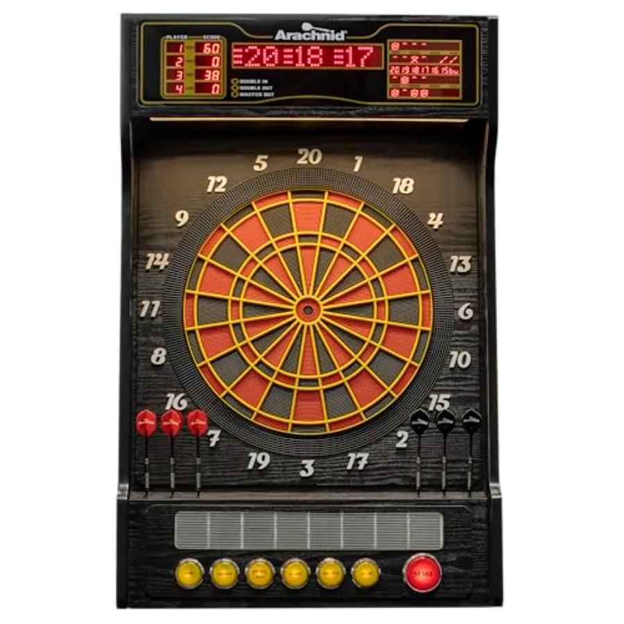 

Cricket Pro Dartcade Electronic Dartboard Set: 15.5 Regulation Soft Tip Board, Black/Red, Arcade-Style LED Scoring Voice Callou