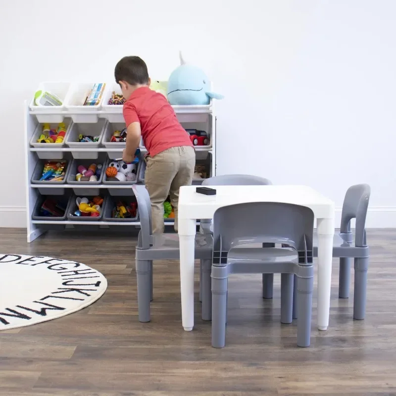 Crew Kids Wood Toy Storage Organizer with Chalkboard and 16 Plastic Bins