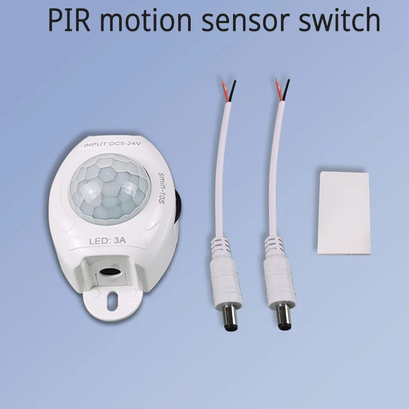 

Датчик движения PIR, детектор человеческого тела, автоматическое включение/выключение, регулируемый таймер 5–24 В с ночным датчиком, мини-инфракрасный выключатель света