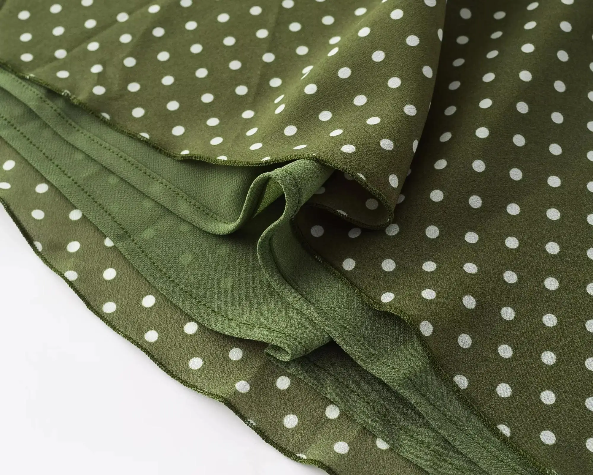 Summer Dot Print Spaghetti Strap Green Dress Women Sleeveless A-line Mini Dresses