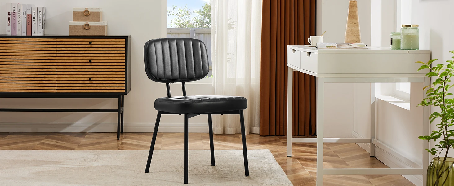 Japandi Ergonomic Faux Leather Dining Chair side angle