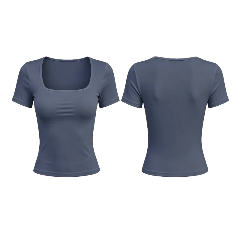 Damen-T-Shirt mit kurzen Ärmeln, schmal geschnitten, schlichtes Basic-Modell, quadratischer Kragen, Unterhemd, weiches, dehnbares Strickmaterial, ideal als Basisschicht, für den täglichen, lässigen Gebrauch. – Detail 6
