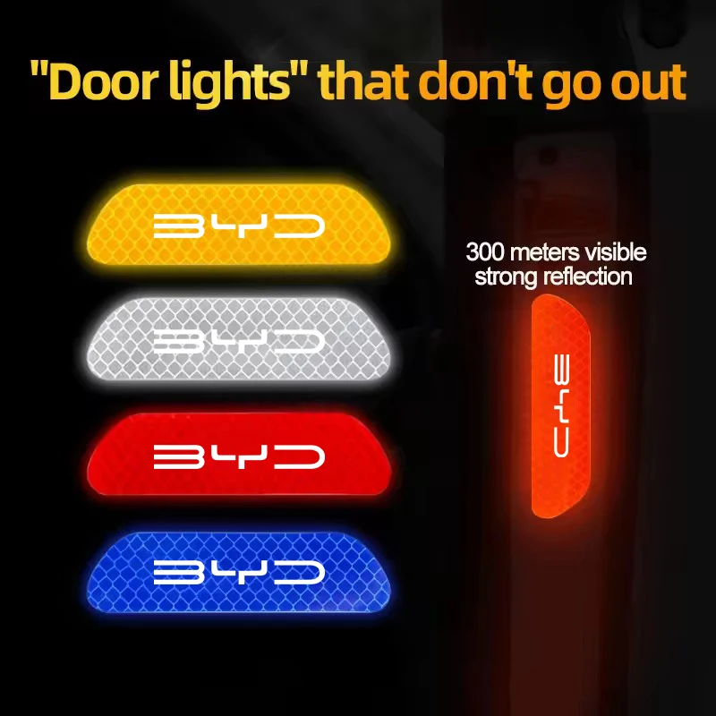 4 Uds pegatina de puerta de coche advertencia de seguridad marca reflectante para BYD Atto 3 E6 Tang F3R Qing Yuan I3 S7 G3 M6 E9 S8 Ea1 Dmi 2din G6 Qin