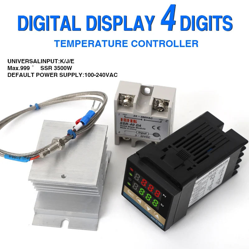 Kit Regolatore Di Temperatura REX-C100 Con Relè A Stato Solido 40A, Termostato PID LED + Sensore Termocoppia K 0-400°C, Professionale