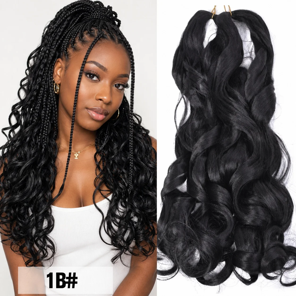 28 Inch French Curly Crochet Braids Synthetic Pre Looped Braiding Hair Extensions Loose Wave Dreadlock Hair for Women Daily Wear