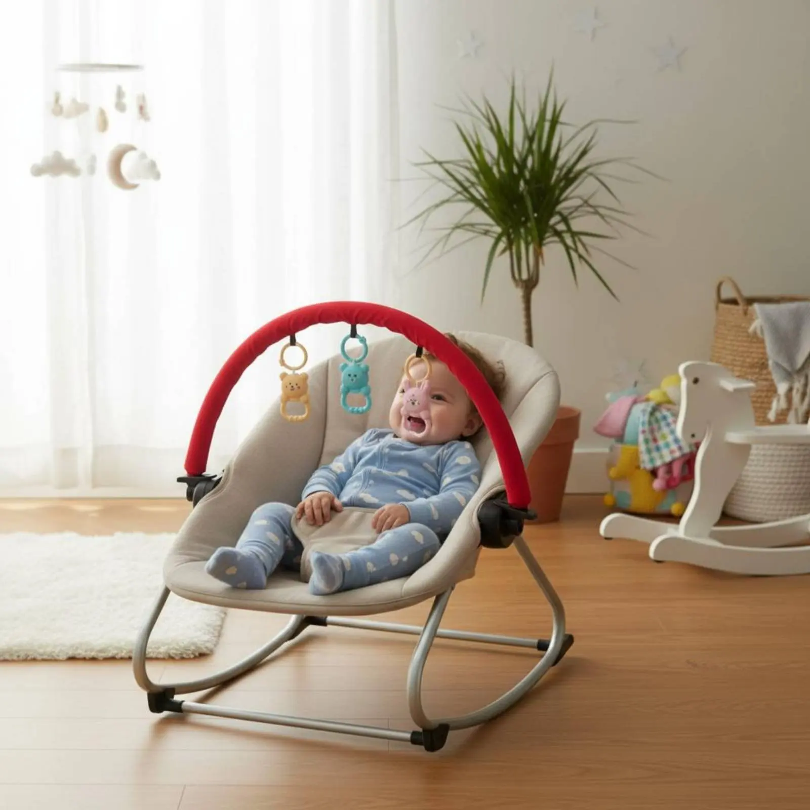 Baby Seat Toy Arch Wooden Beads Cradle Toy Bar Attachment for Infants