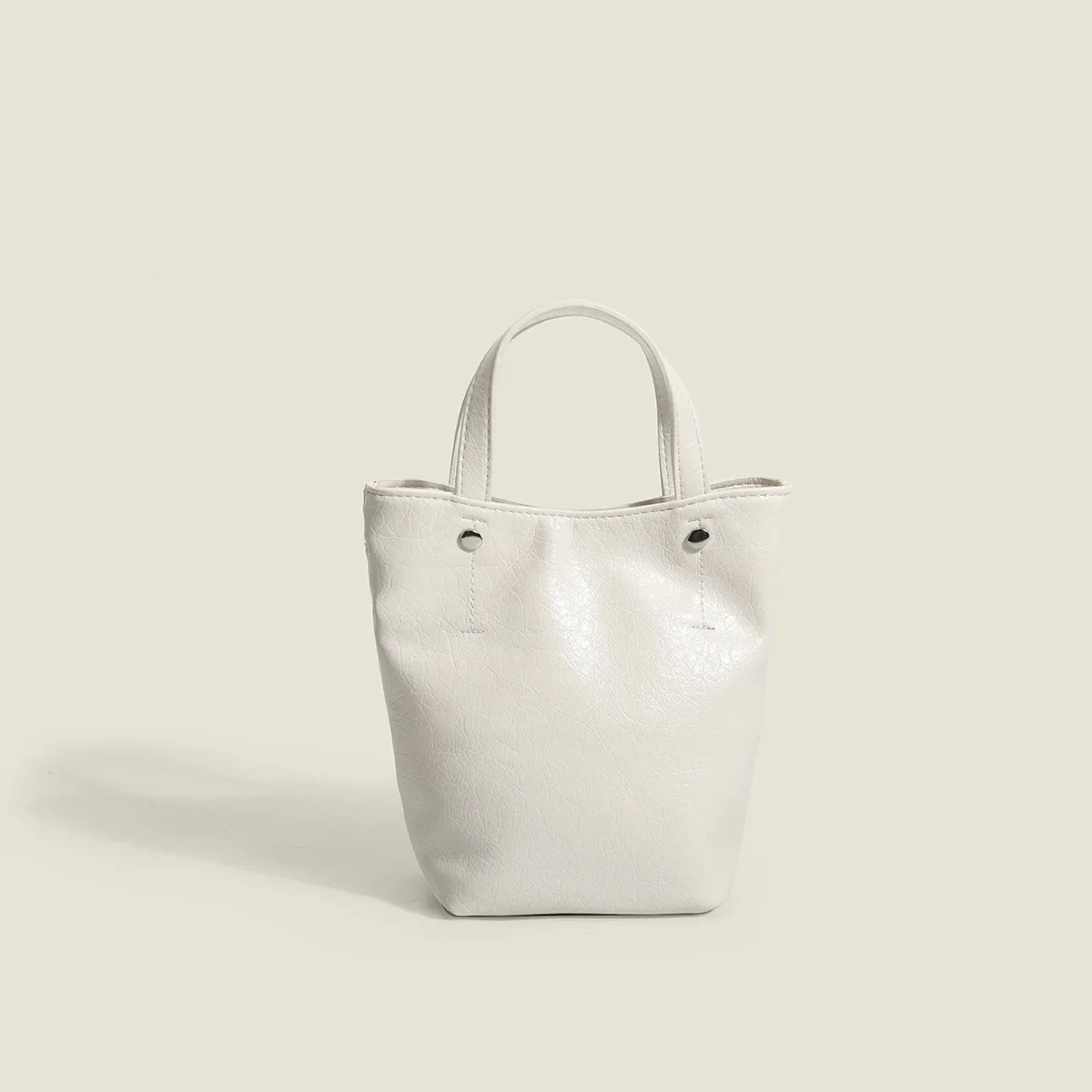 Korean silver oil wax leather mini tote bag summer new niche premium bucket shoulder crossbody bag tide bags for women handbags