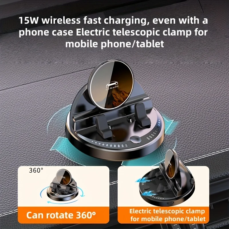 Suporte para Telefone de Carro com Carregamento Sem Fio, Suporte para Telefone no Painel do Carro, Rotação de 360 Graus para Casa e Escritório