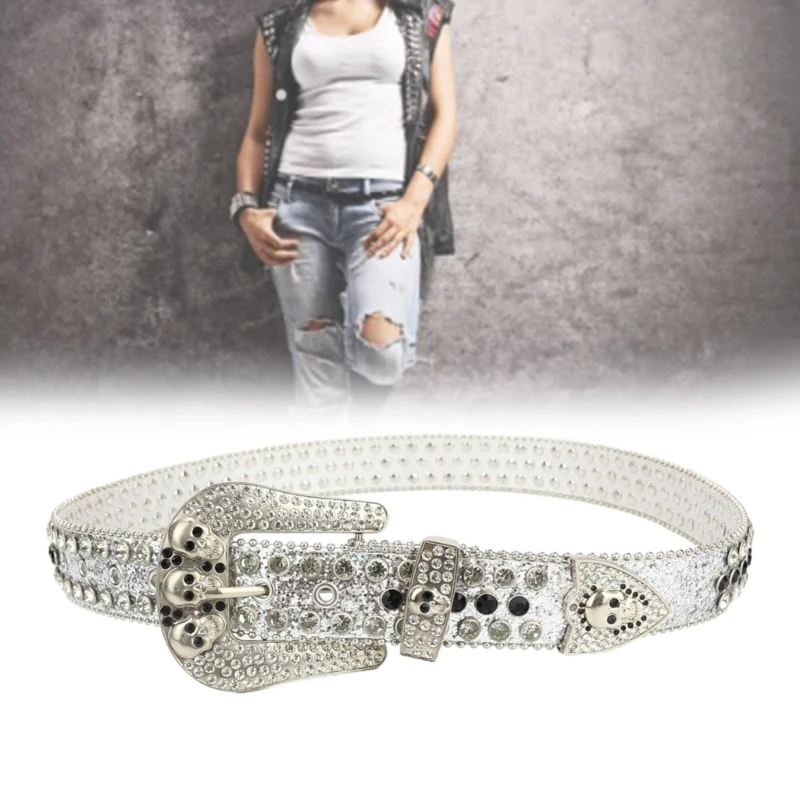 

Harajuku Waist Belt Shinning Buckle Belts for Woman Men Skull Decor Waist Strap for Jeans Dress