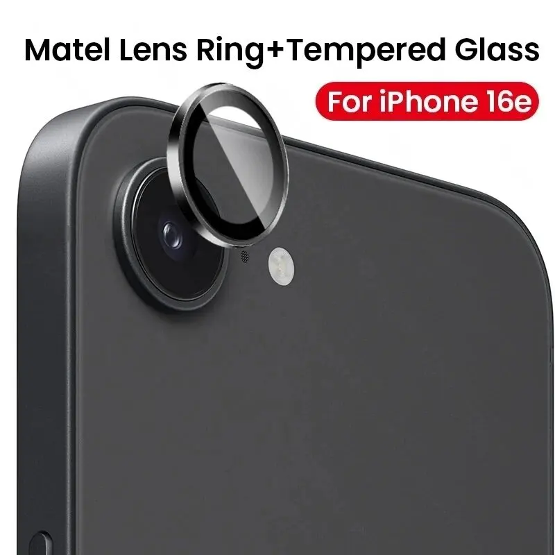 Protection d'objectif en verre trempé pour iPhone 16e 17e, avec anneau en alliage pour la caméra arrière