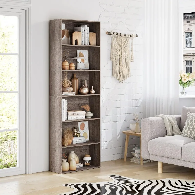 FREE SHIP.6-Tier Open Bookcase and Bookshelf, Freestanding Display Storage Shelves Tall Bookcase for Bedroom, Living Room