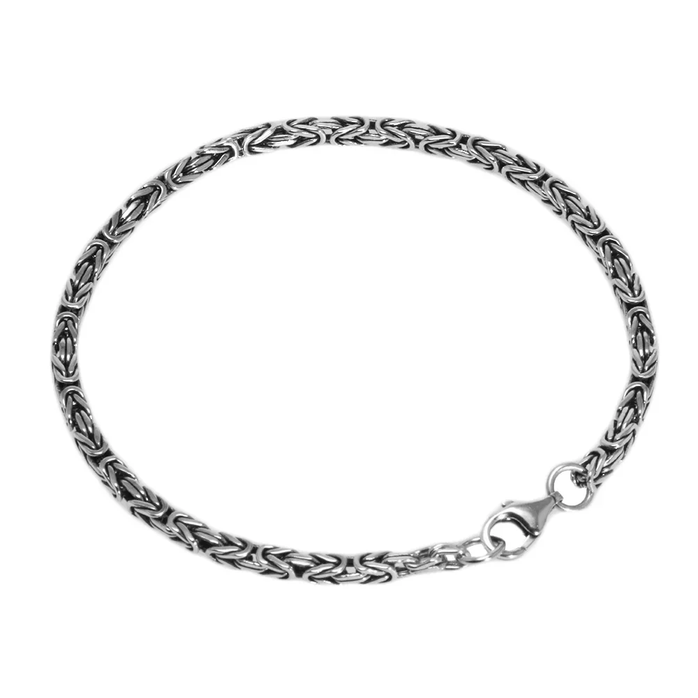 2.5mm Bracelet Real S925 Sterling Silver Braided Bracelet Handmade Vintage Punk Style Men's Viking Jewelry