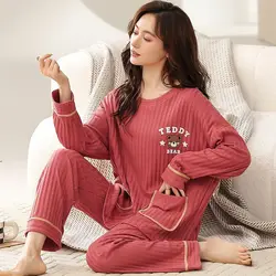 2023 New Women with Chest Pad Pajamas Cotton Loose Large Size Homewear Clothing Fashion Casual Tnightclothes Wo-Piece Set