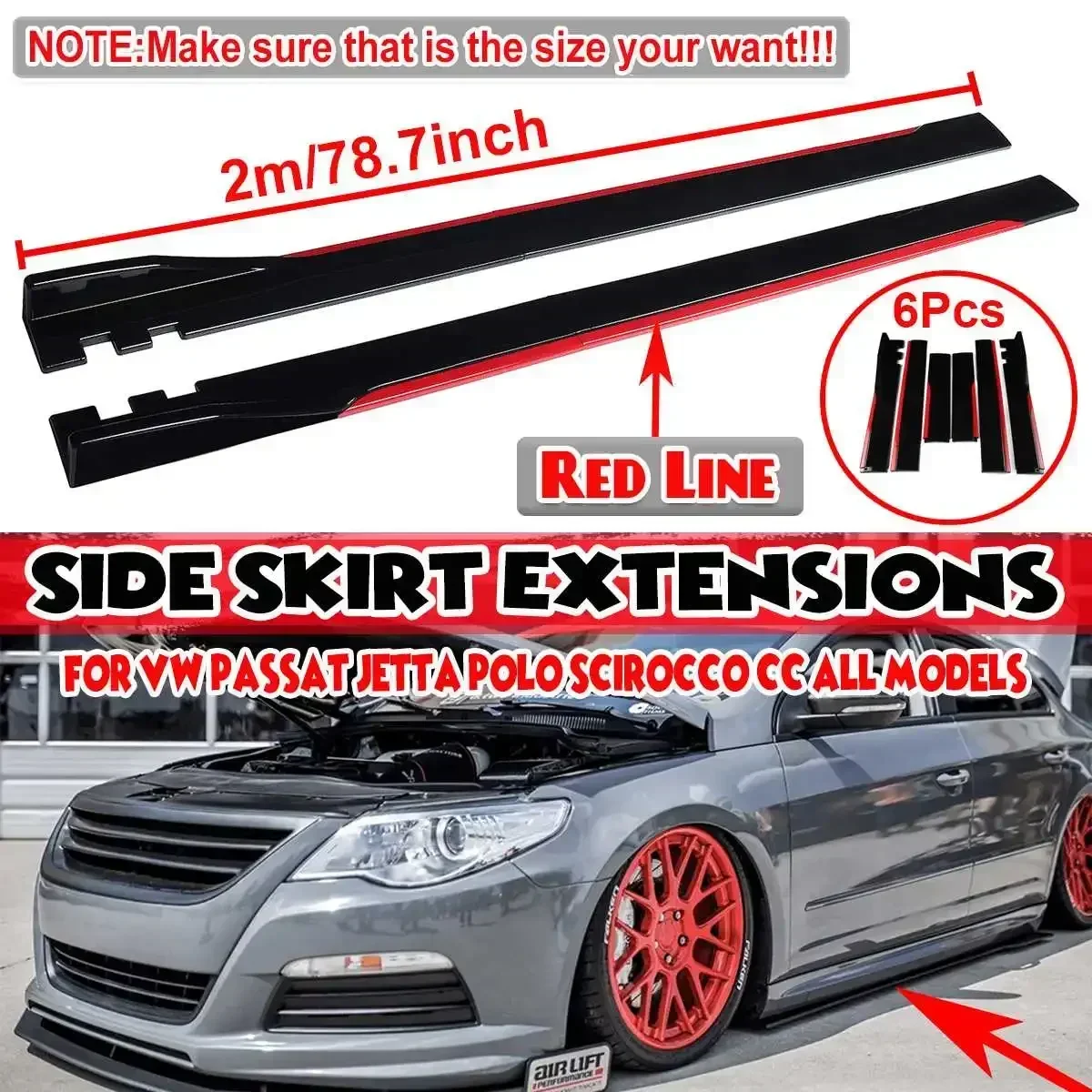 

2m Side Skirt Extension Splitter Side Wing Bumper Lip For VW For Polo For GOLF MK5 MK6 MK7 MK7.5 For Jetta For Passat Body Kit