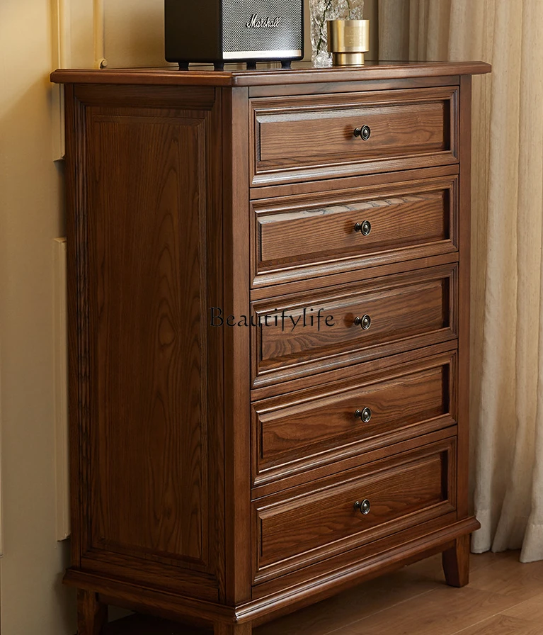 

American-Style Solid Wood Chest of Drawers Full Log Storage Locker