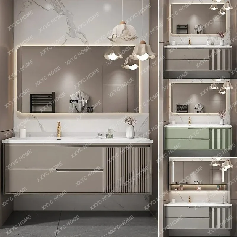 Basin With Wooden Cabine Bathroom Cabinet Vanity With Sink Furniture Combination Oak Smart Mirror Lacquered Seamless