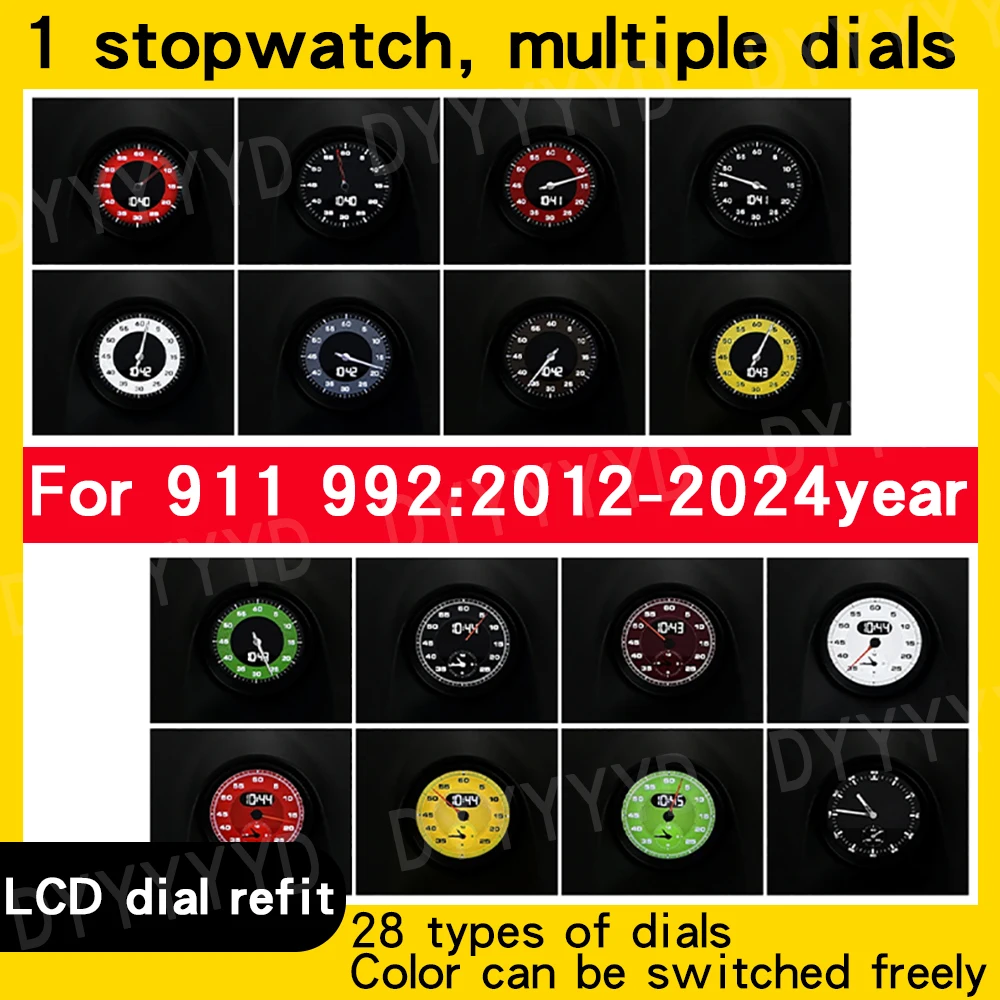 Cronômetro lcd para porsche 911 991 992 12-25, painel de instrumentos, cronómetro esportivo, medidor eletrônico de tempo, acessórios para carro