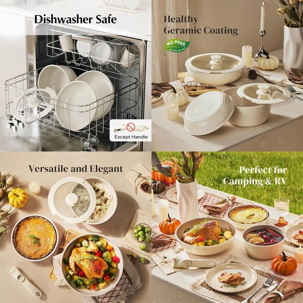 

Набор посуды с антипригарным покрытием, состоящий из 5 предметов со съемной ручкой, благоприятный для автофургона, PFAS, PFOA и без PTFE, нетоксичный кухонный утварь