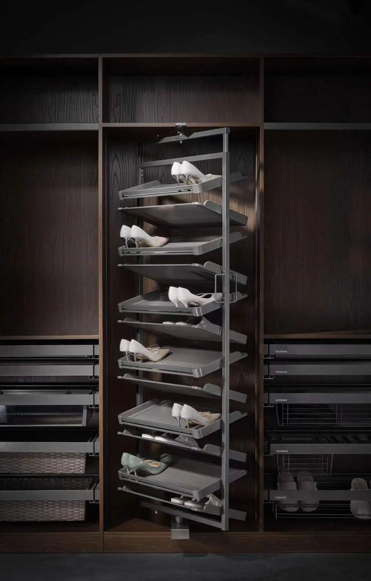 360 Degree Rotating Aluminum Cabinet Shoe Rack, Rotating Retractable Multi-layer Shoe Rack in Cabinet