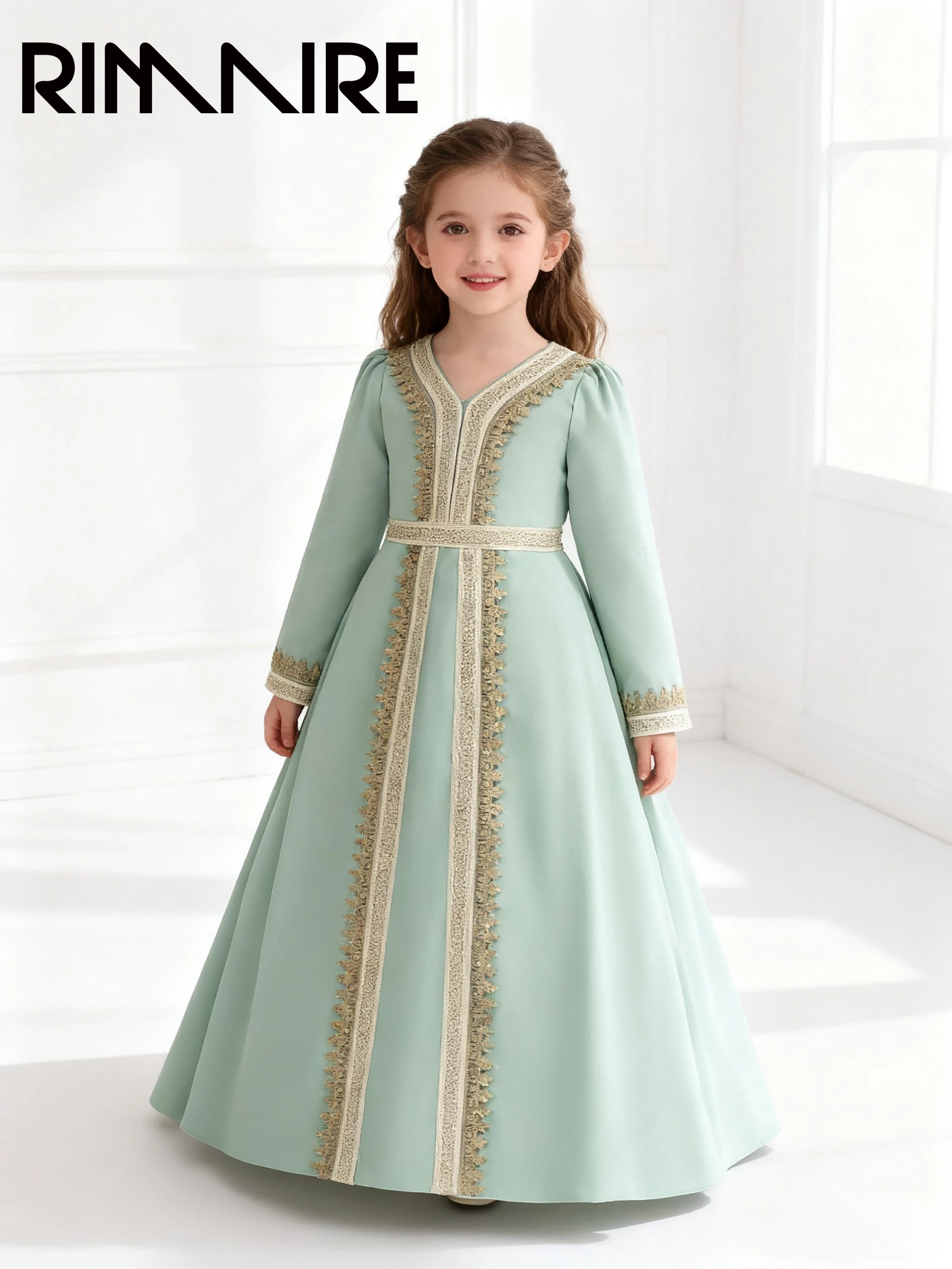 

RIMAIRE New Arrival Girls' Abaya Long-sleeved round-neck zip-fastening Premium princess dress Muslim girls' dress