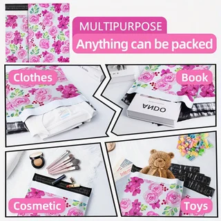 Pink Rose Print Poly Mailers Waterproof Oilproof Wear Resistant Handheld Gift Shipping Bags Tear Resistant Packaging Pouches For