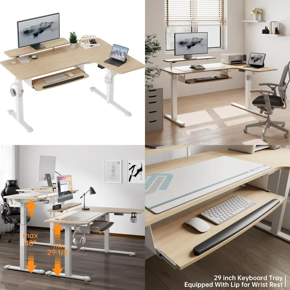 

Adjustable Height Electric L-Shaped Sit-Stand Desk with Keyboard Tray and Monitor Stand