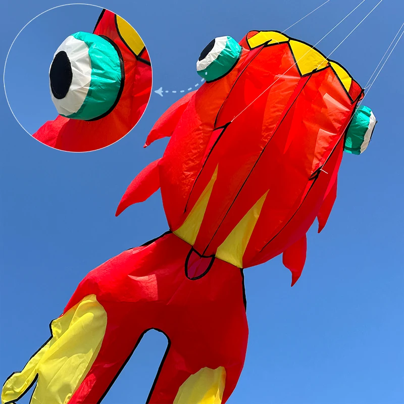 3-color Goldfish Soft Kite Large Animal Long Tailed Fish 3D Beach Kites with Tail Wear-resistant Easy To Fly and Tear Resistant