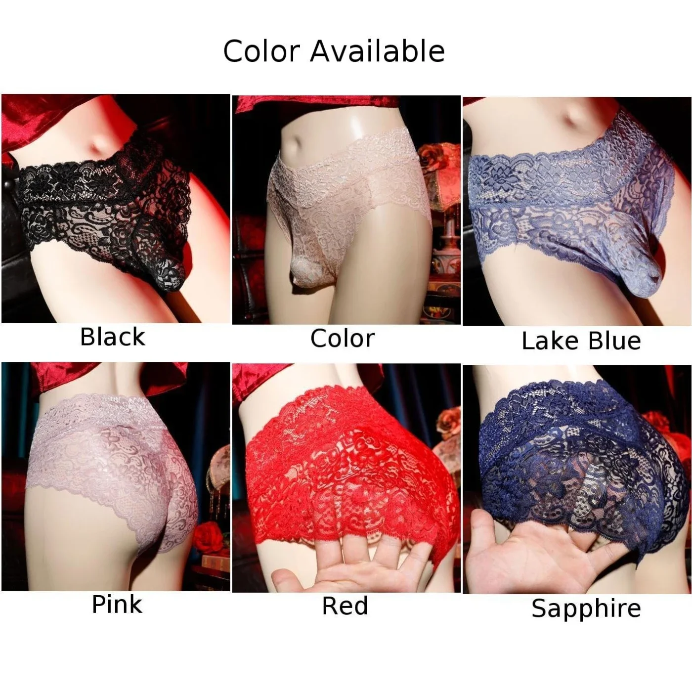 Mens Full Lace Briefs Sissy Pouch Panties Sexy See Through Underwear Low Waist  Sheer Underpants Man Soft Comfortable Lingerie