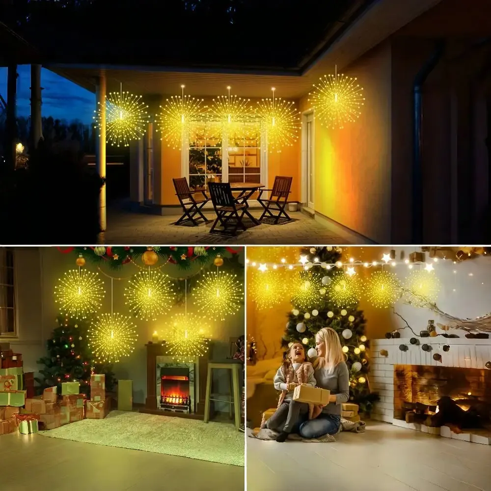 5pcs 450LEDs Solar Starburst Sphere Lights, Firework Lights Remote Control Timer 8 Modes Dimmable Waterproof Hanging Fairy Light