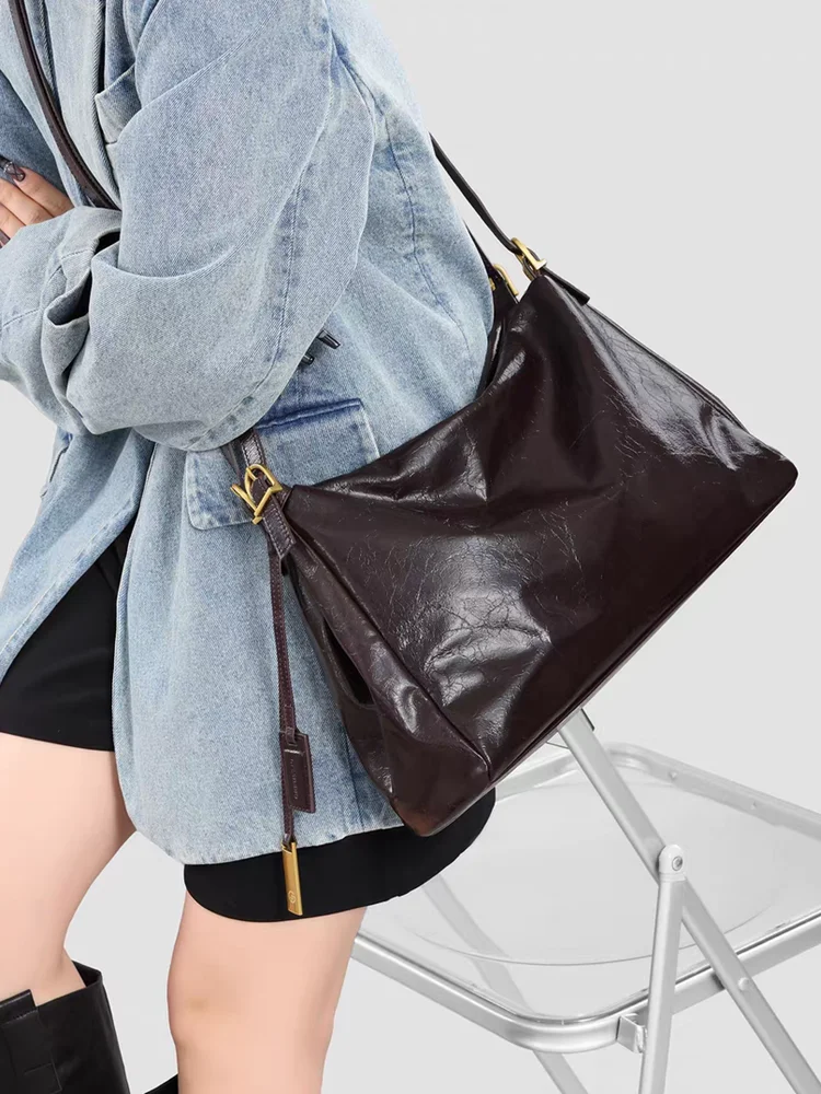 

﻿Fashion Niche Unique Genuine Leather Women Bag\Handbag Big Simple Real Leather Tote Underarm Shoulder Commuter Crossbody Bag