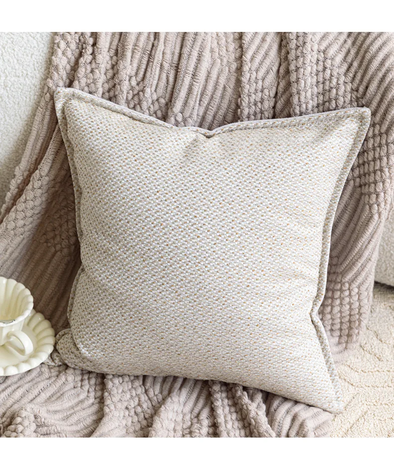 Design Luxury Cushion Cover 45x45cm Milk Tea Colored Horseshoe Buckle Square Pillow Case For Home Hotel Bed Living Room Sofa