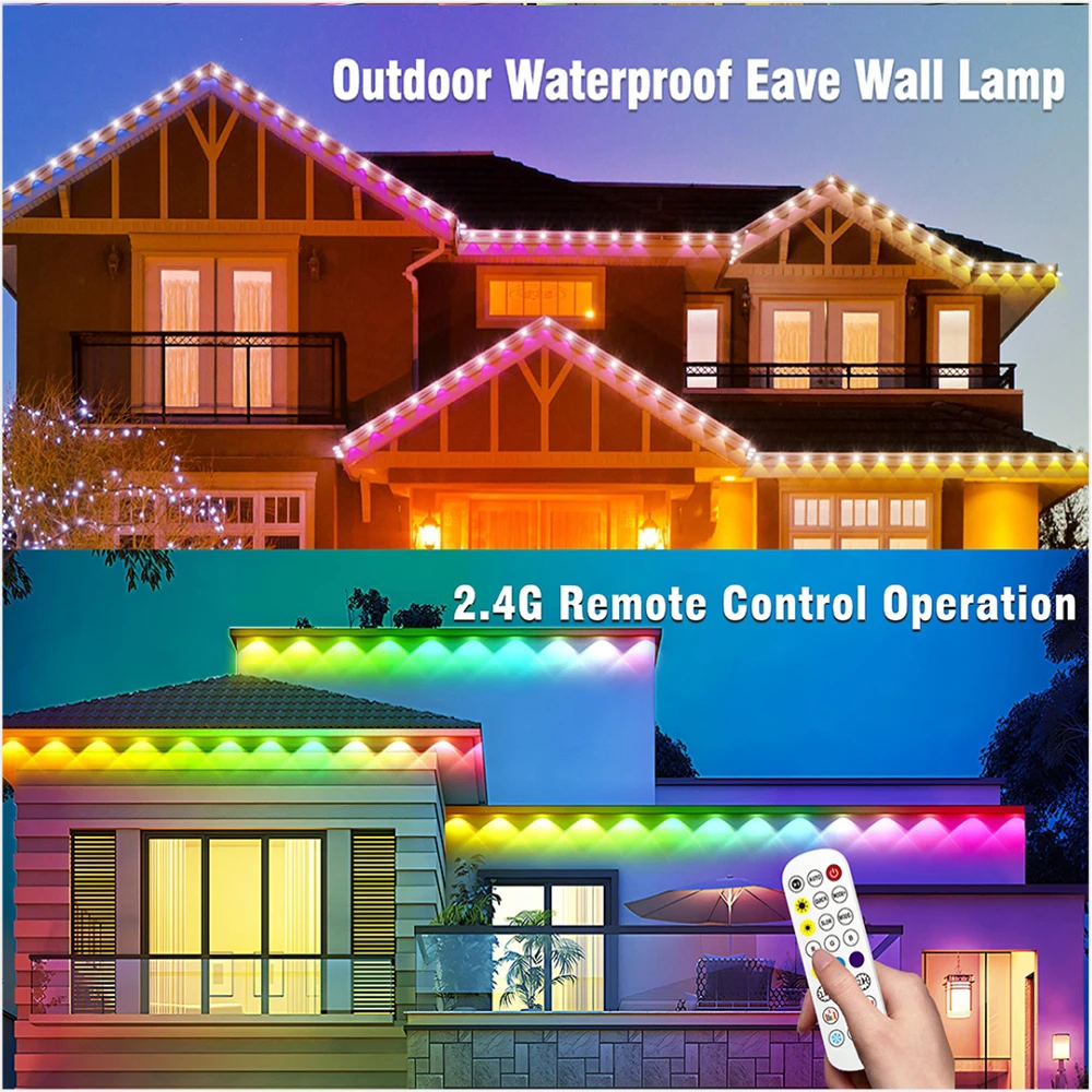 External Permanent RGB IC Waterproof Smart Light String, with Music-Synchronized Dynamic Lighting Effects for Holiday Decoration