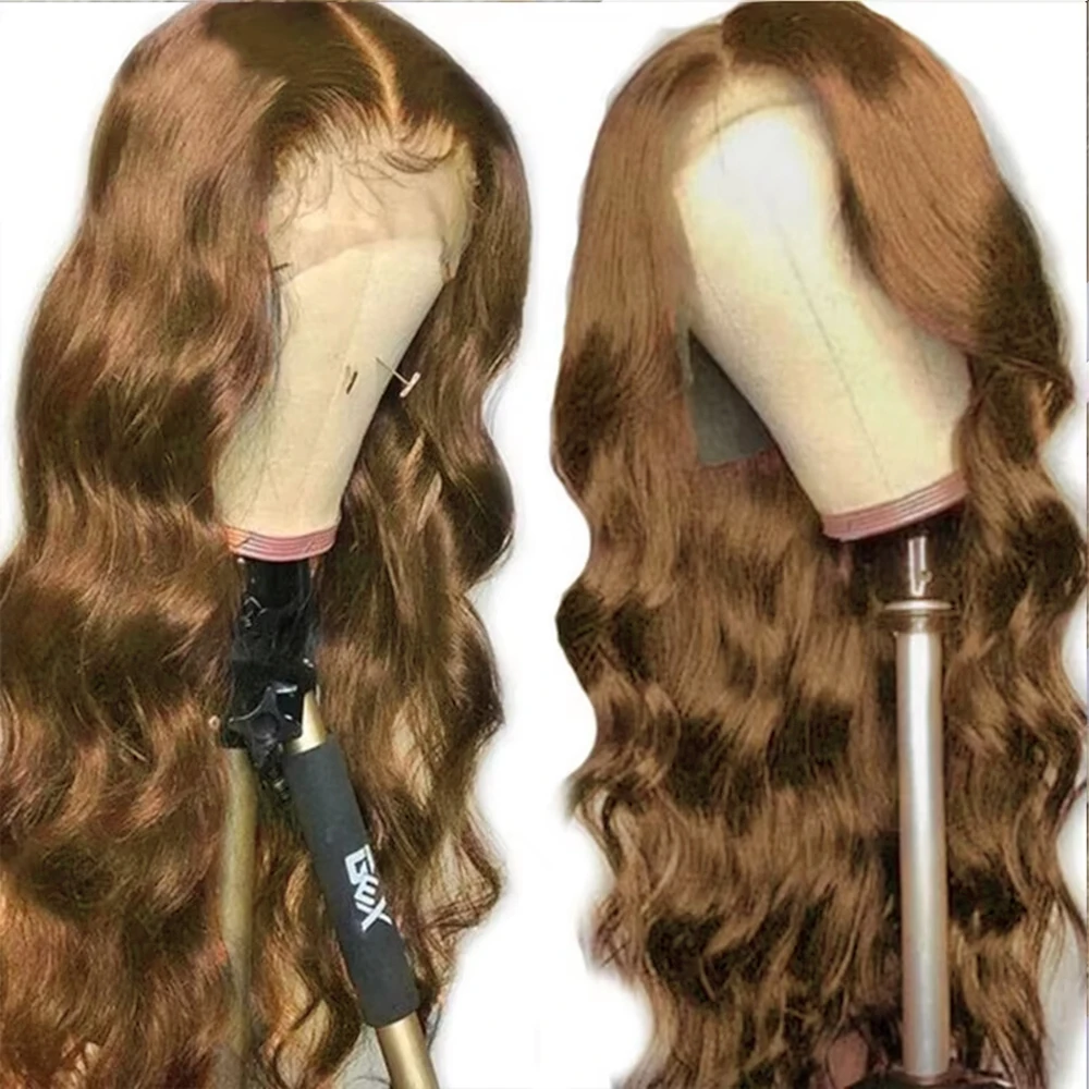 チョコレートブラウンのボディウェーブ人毛ウィッグ 13x4 HD透明レースフロントウィッグ 密度200% ブリーチノット レースフロントウィッグ