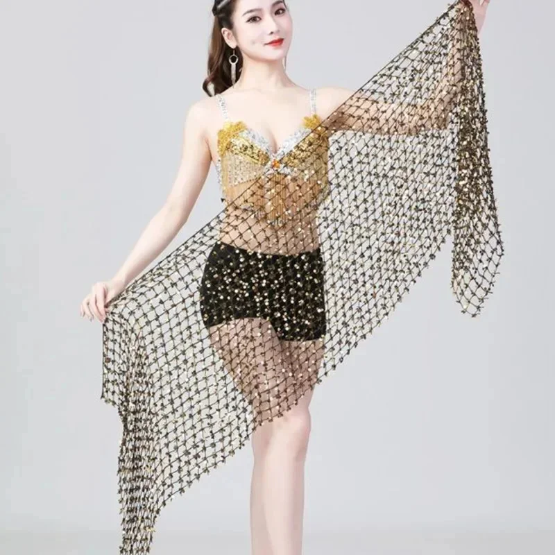 Trendy Hollow Belly Dance Hip Scarf Sexy Dance Sequin Waist Scarf Skirt Latin Dance Large-scale Performance Girl Accessories