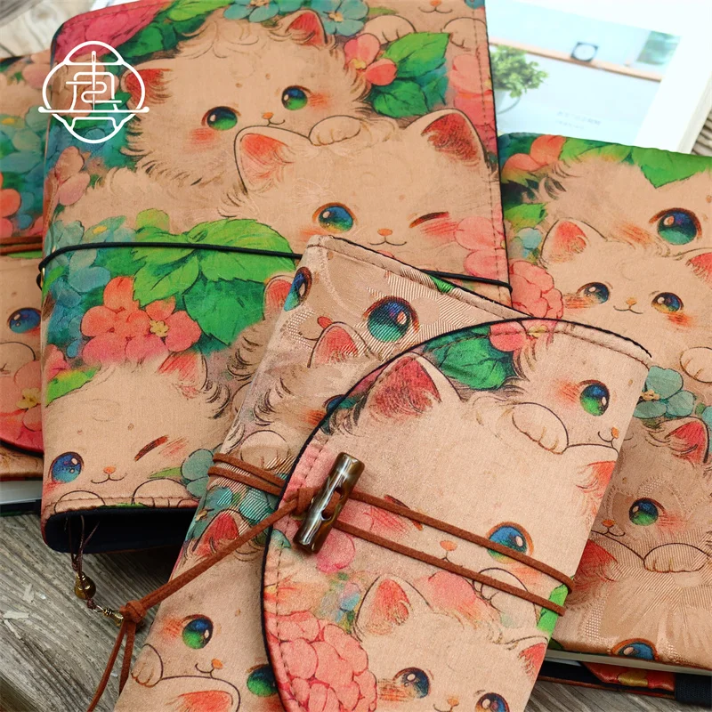 Hydrangea Cat. Intangible Cultural Heritage Craft Silk Handmade Notebook Handmade Cloth Book Cover A5 A6