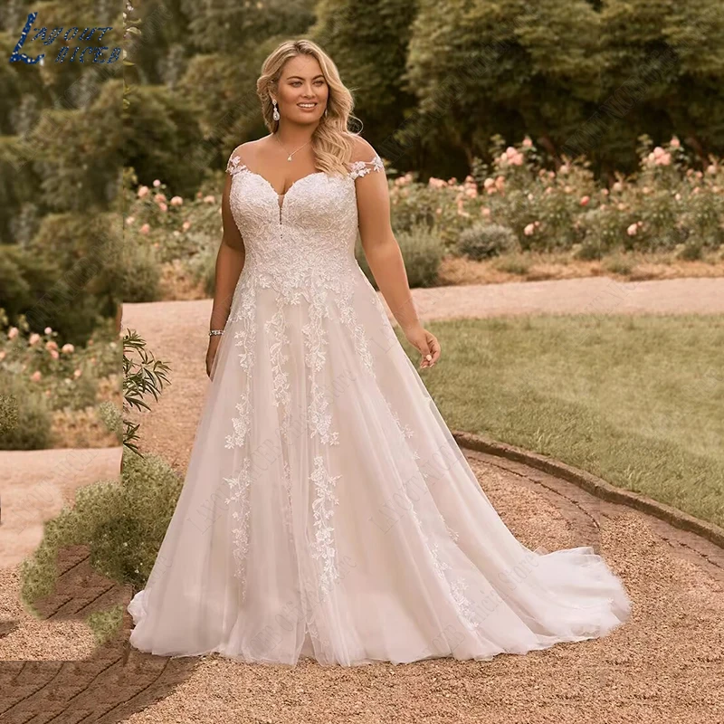 LAYOUT NICEB Wedding Dress For Women 2023 Bride Vestidos De Novia Cap Sleeves A Line Lace Applique Bridal Gowns Lace-Up Backless