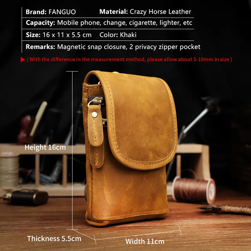 Retro Genuine Leather Waist Bag For Men Cowhide Waist Belt Pack Coin Purse Money Pocket Card Holder Phone Pouch Storage Wallet