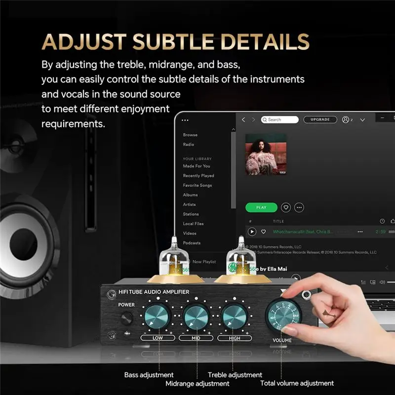 B31B HiFi Tube Audio Preamplifier 6K4 Vacuum Tube Amplifier Buffer Preamp Stereo Receiver US Plug 110V Black