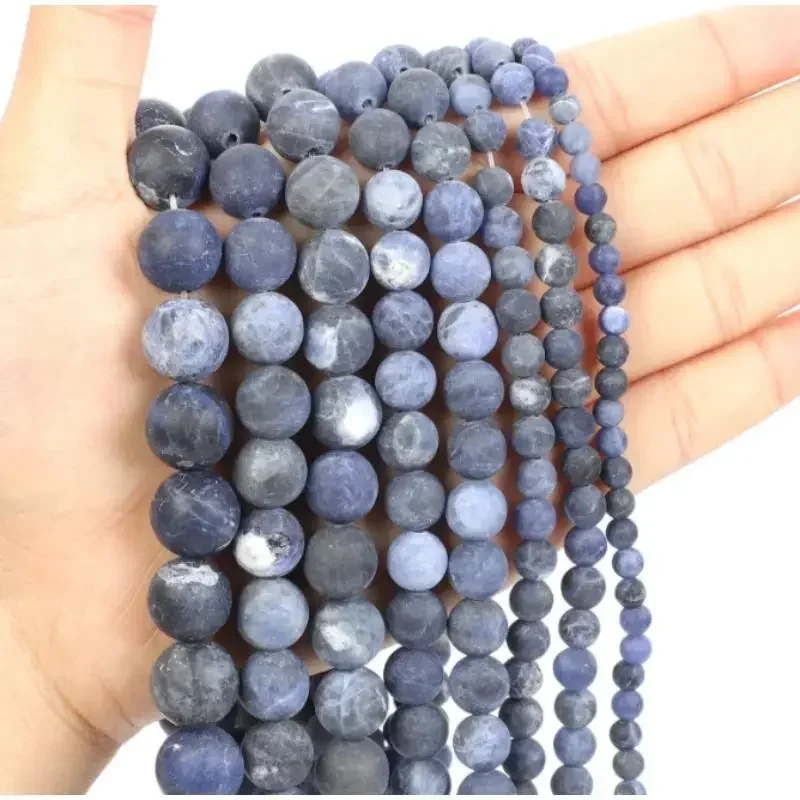 

Fashion Natural Stone Frosted sodalite Charm Loose Bead DIY Round Beads Jewelry Accessories