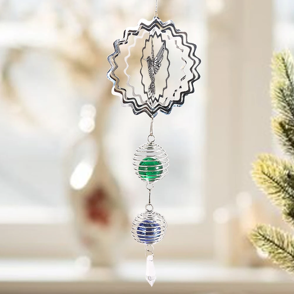Kinetic Hanging Wind Spinner Stabilizer Gazing Ball Crystal Suncatcher Wind Chimes Bead Cage Lucky Car Pendant Yard Garden Decor