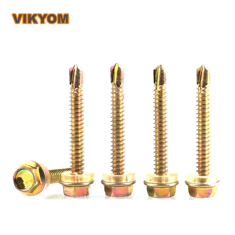 500 Pieces M5 Series External Hexagonal Drill Tail Self-tapping Screw Dovetail Wire Color Steel Tile Self-drilling Screw