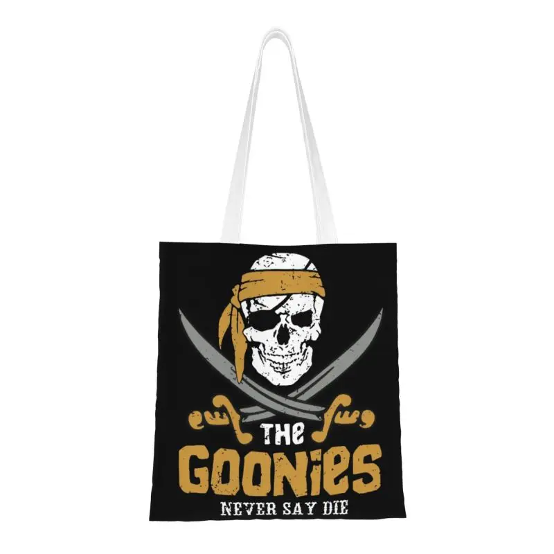 Custom Blade Skull The Goonies Shopping Canvas Bag Women Portable Grocery Never Say Die Shopper Tote Bags