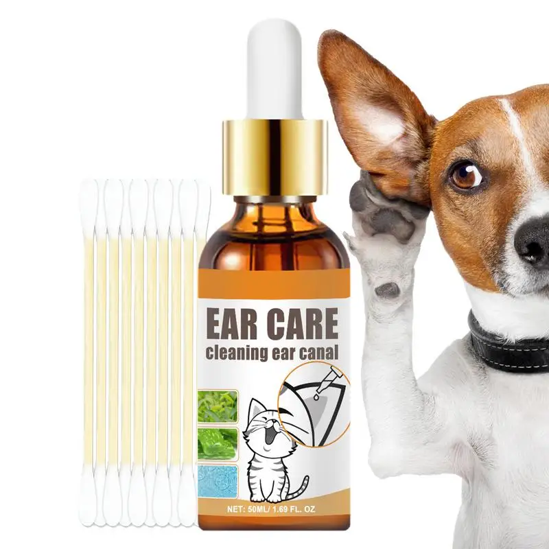 

Pet Ear Cleaner 50ml Cat Ear Care Cleaner Wax And Odor Remover Pet Care Liquid Grooming Supplies With 10 Cotton Swabs For