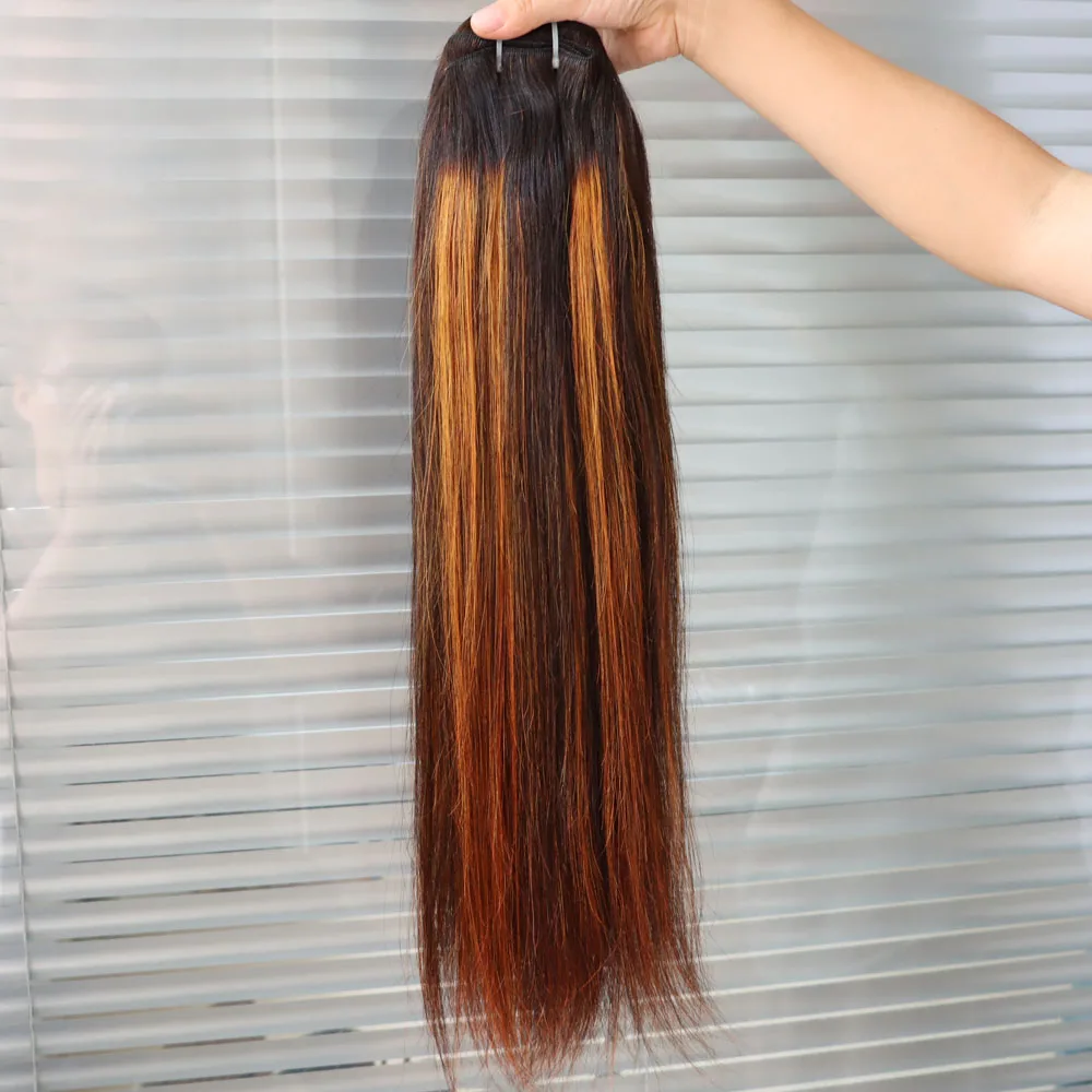 الجملة عذراء الشعر البشري الهندي حزمة تسليط الضوء على 1B الأصفر البرتقالي البيانو لحمة الشعر النسيج التجزئة انخفاض الشحن للأسود