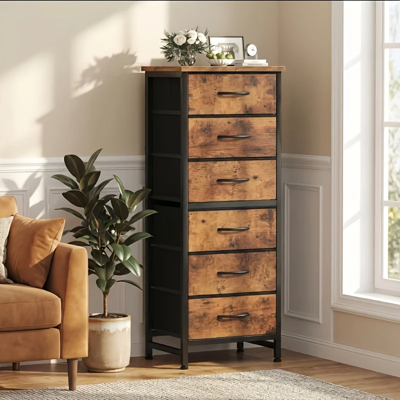 

Современный высокий комод с 6 ящиками, прочным металлическим каркасом и защитой от опрокидывания, подходит для гардеробных, общежитий, небольших помещений, не требует сборки, бесплатная доставка