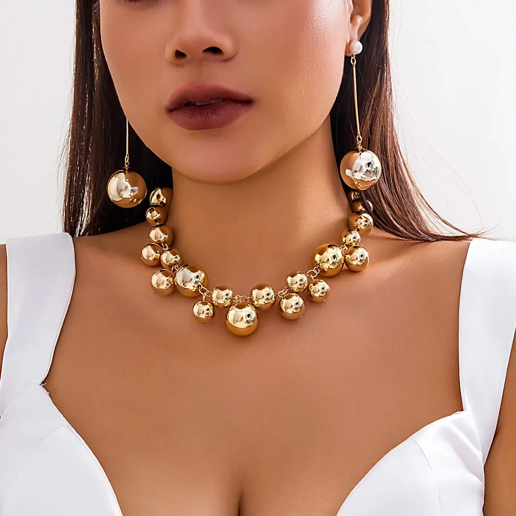 Punk Acrylic CCB Big Ball Bead Chain Necklace Drop Earrings dla kobiet Vintage Chunky Clavicle Chain Grunge Jewelry Set Steampunk