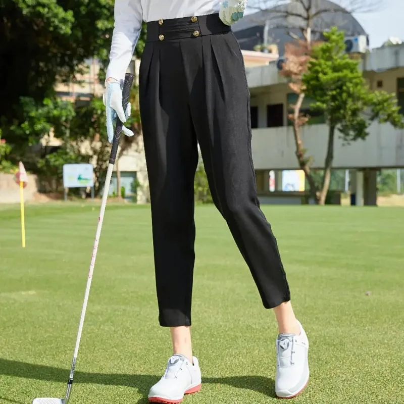 TTYGJ Golf Pants for Women High Waist Straight Harlan Cropped Trousers Black Skinny Vintage Versatile Casual Sportwear